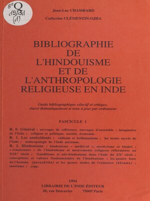cover image of Bibliographie de l'hindouisme et de l'anthropologie religieuse en Inde (1)